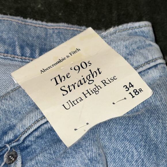 Abercrombie & Fitch 90's Straight Ultra High Rise Jeans Women 34/18R Blue Denim - Picture 1 of 8
